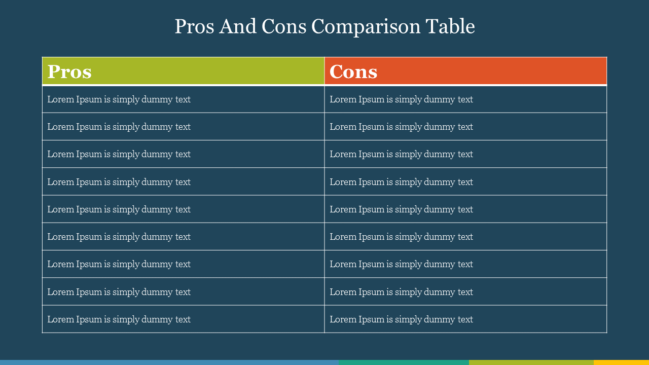 Example Of Pros And Cons Comparison Table PowerPoint